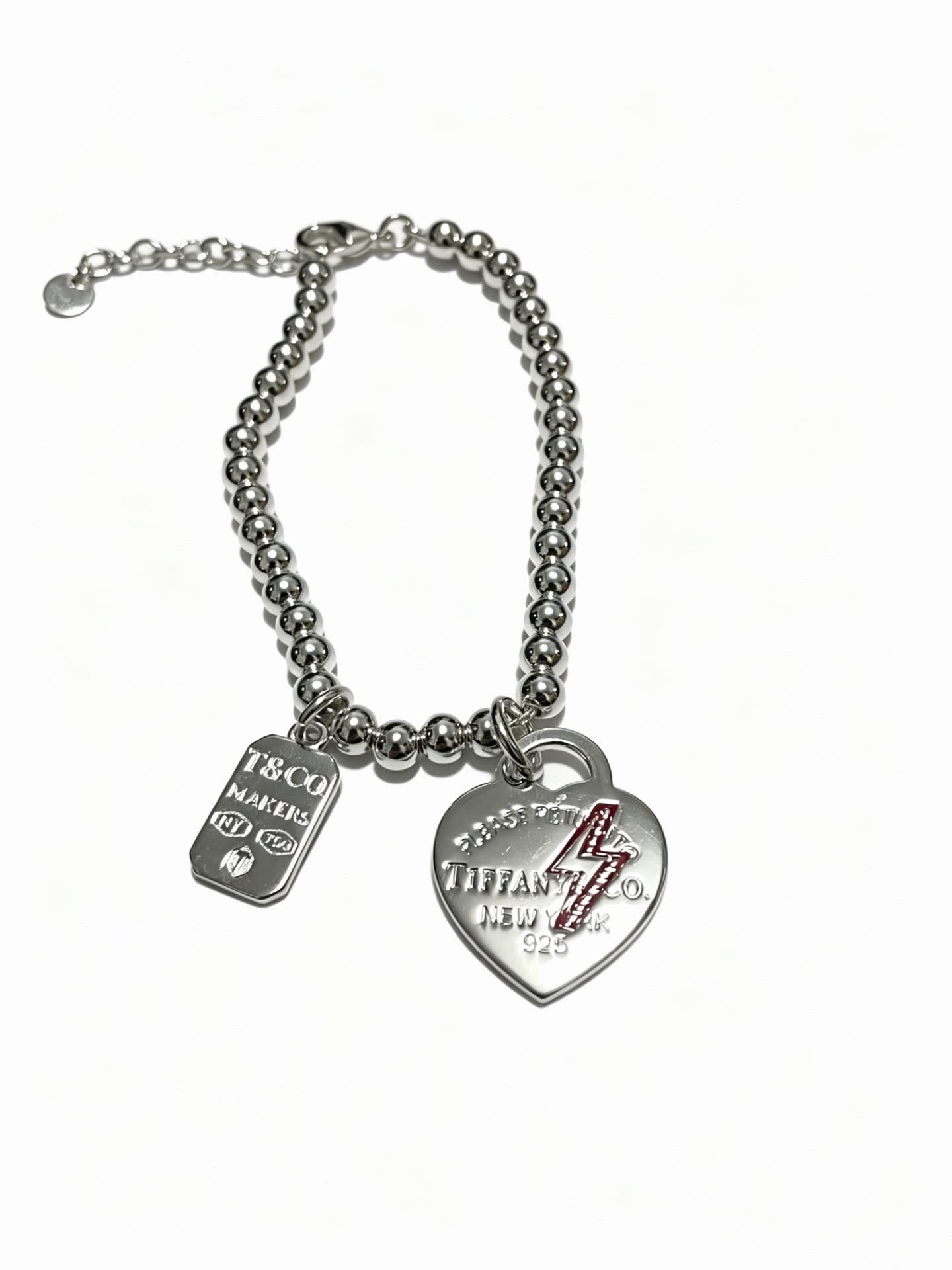 Tiffany & Co Silver Beaded Bracelet with Heart Charm